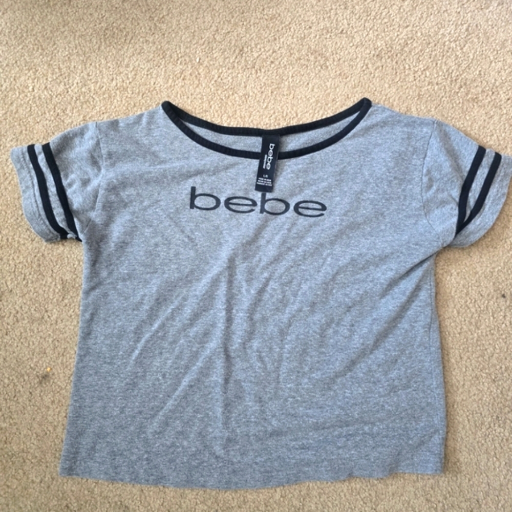 Bebe Gray Short Sleeve Tee with Sporty Trim - Picture 1 of 1